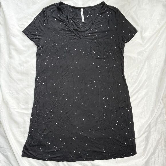 Soma Cool Nights Starry Sky Sleep Shirt Short Sleeve PJs Black Gold Polka Dots M - Picture 12 of 12